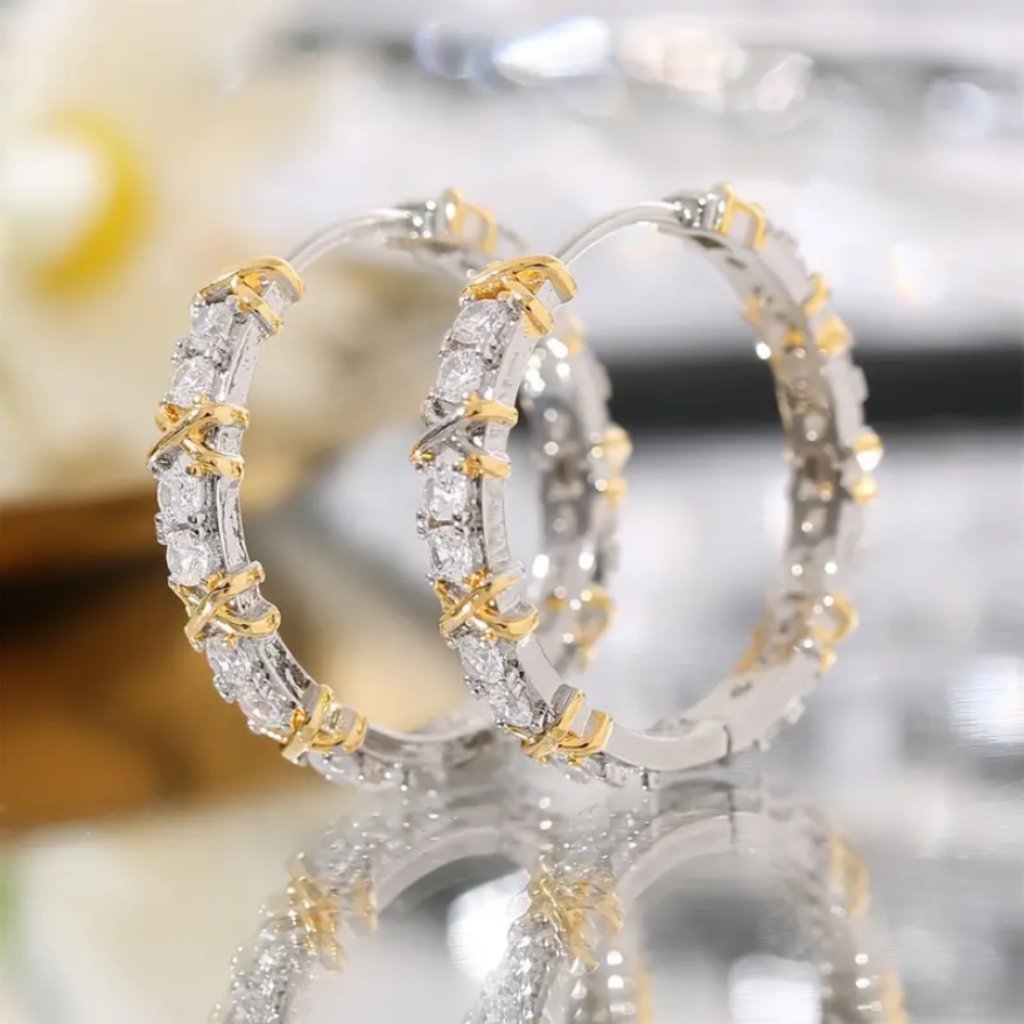 14k Gold Womens Two Tone Sterling Silver Womens Small Hoop Earrings New Jewelry